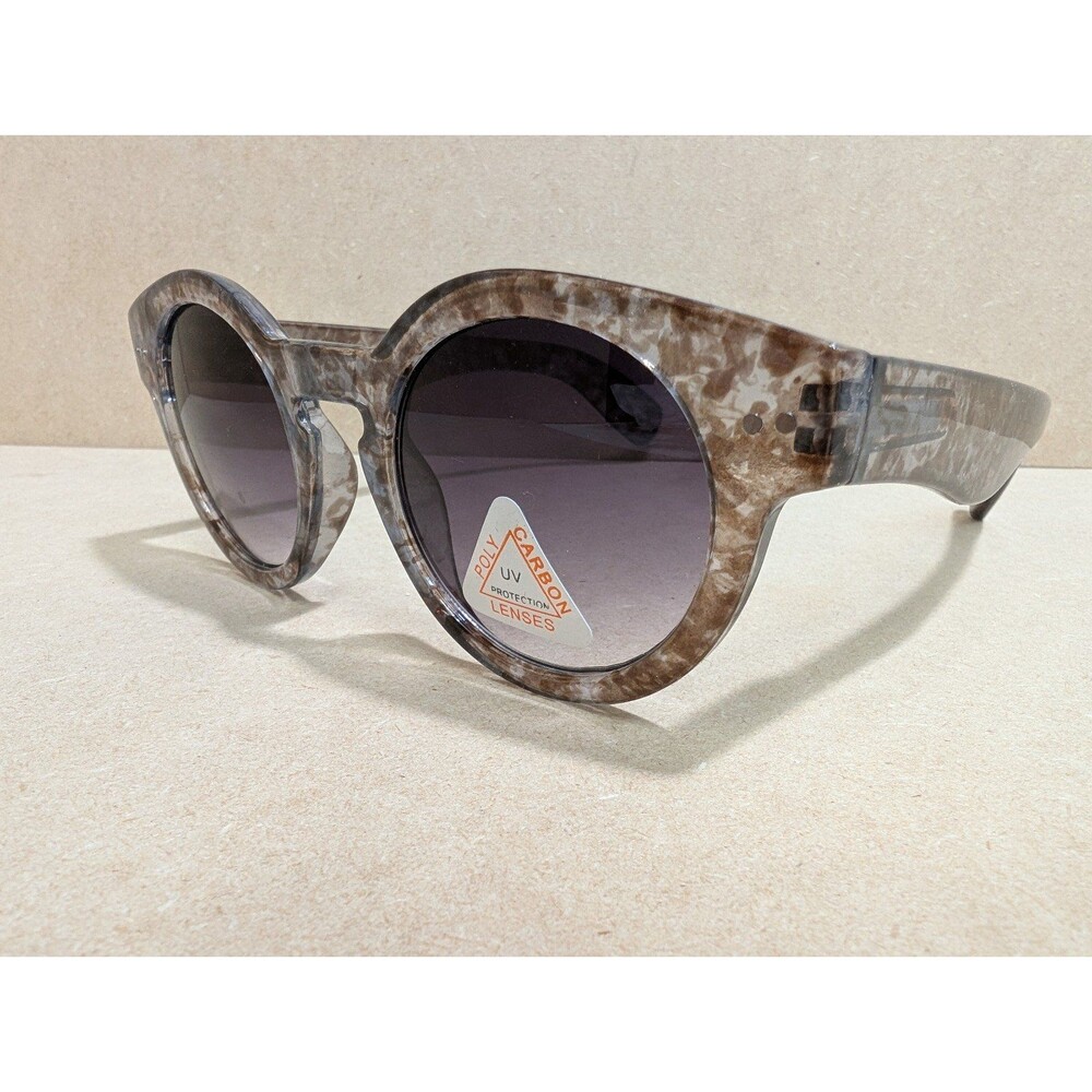 Stylish TransparenBrown Marble Round Cat Eye Sunglasses  G02(3)80475-WH